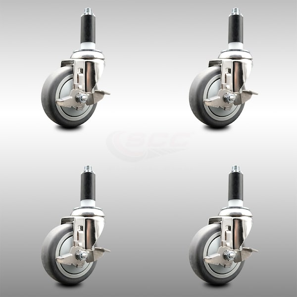 Service Caster 4 Inch 316SS Thermoplastic Rubber Swivel 1 Inch Stem Caster Set Brake SCC SCC-SS316EX20S414-TPRB-TLB-1-4 - main